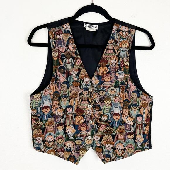 Vintage 90s Vest Tapestry Waistcoat International Children Around World Teacher - Picture 5 of 10